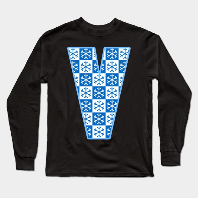 Initial letter V - Christmas pattern winter snowflake Long Sleeve T-Shirt by LiquidLine